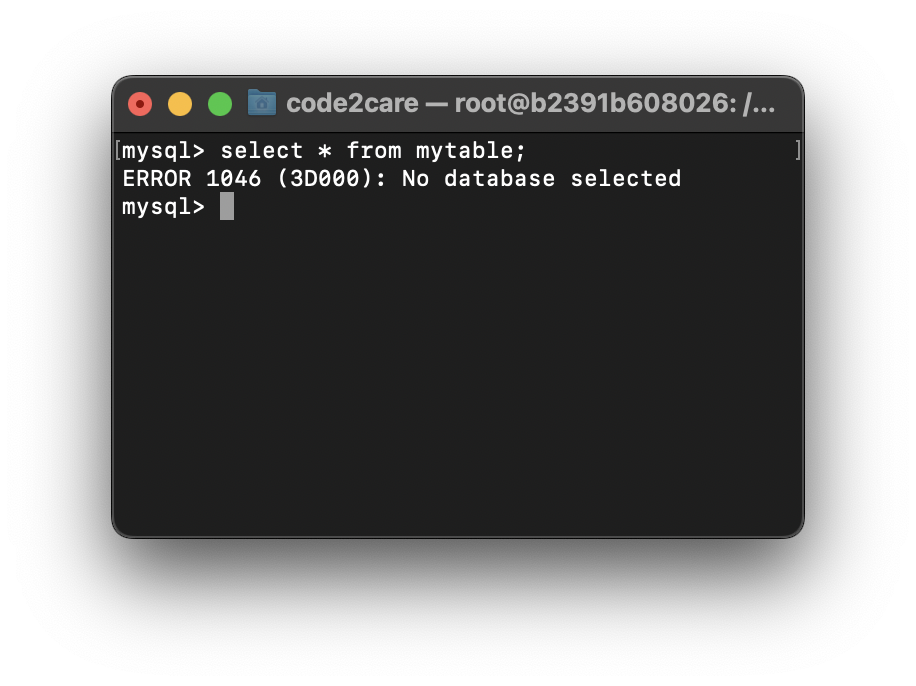 mysql error - no database selected - 1046 3D000